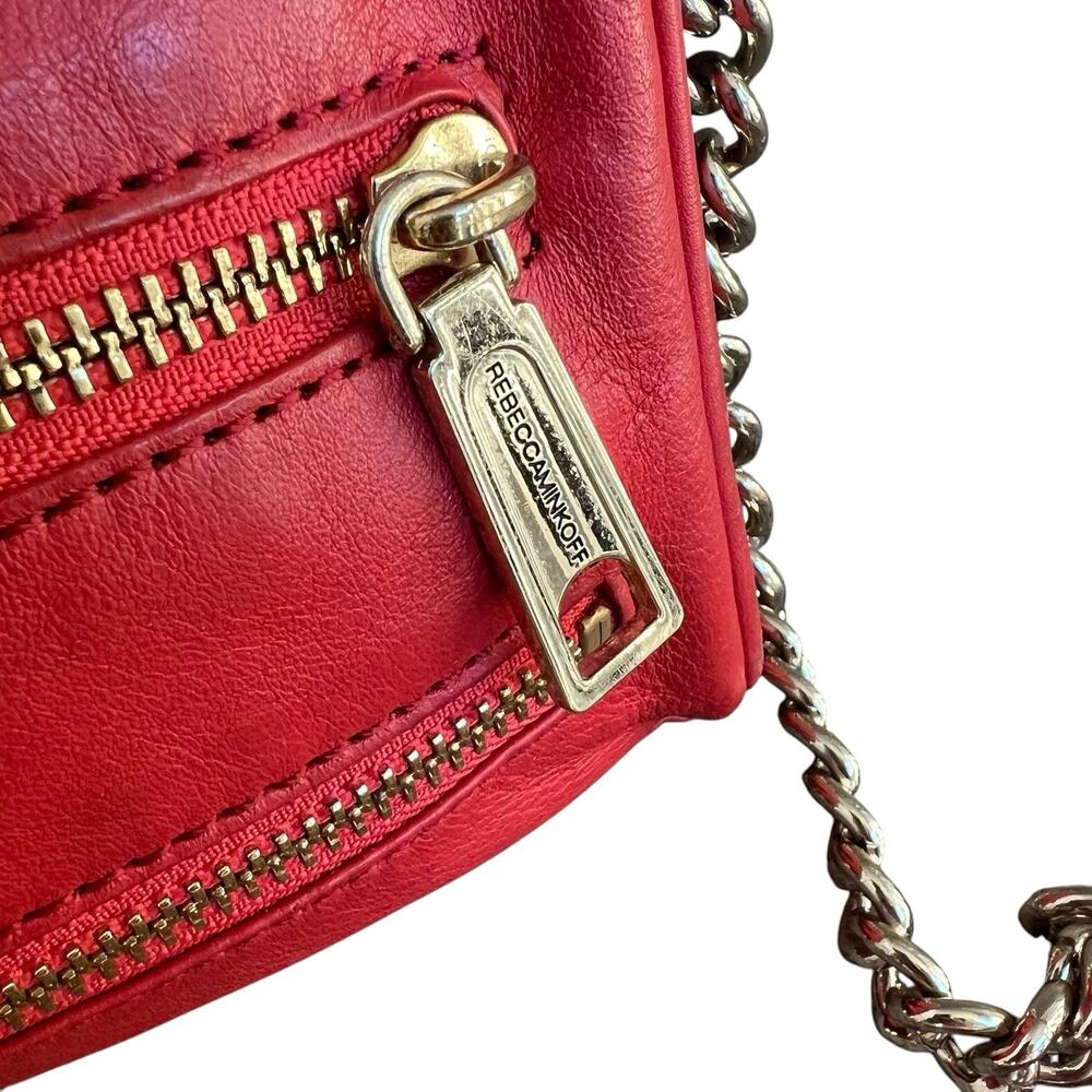 Rebecca Minkoff Orange Red Leather Crossbody Bag 4 Zipper Gold Chain Pockets - Picture 5 of 16